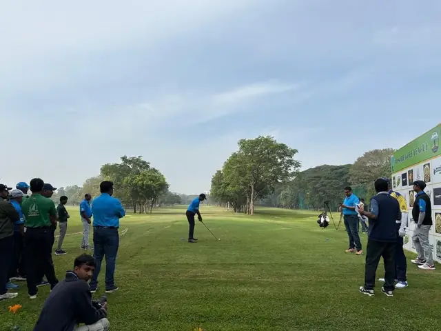 Tee-off in front of the gallery at the Mysore Golf League
